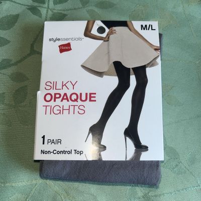 SILKY OPAQUE TIGHTS GREY Sz M/L PAIR HANES 100-165 LBS Womens Fall Winter Warm